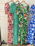 Summer V-Neck Puff Sleeves Back Tie Maxi Dress